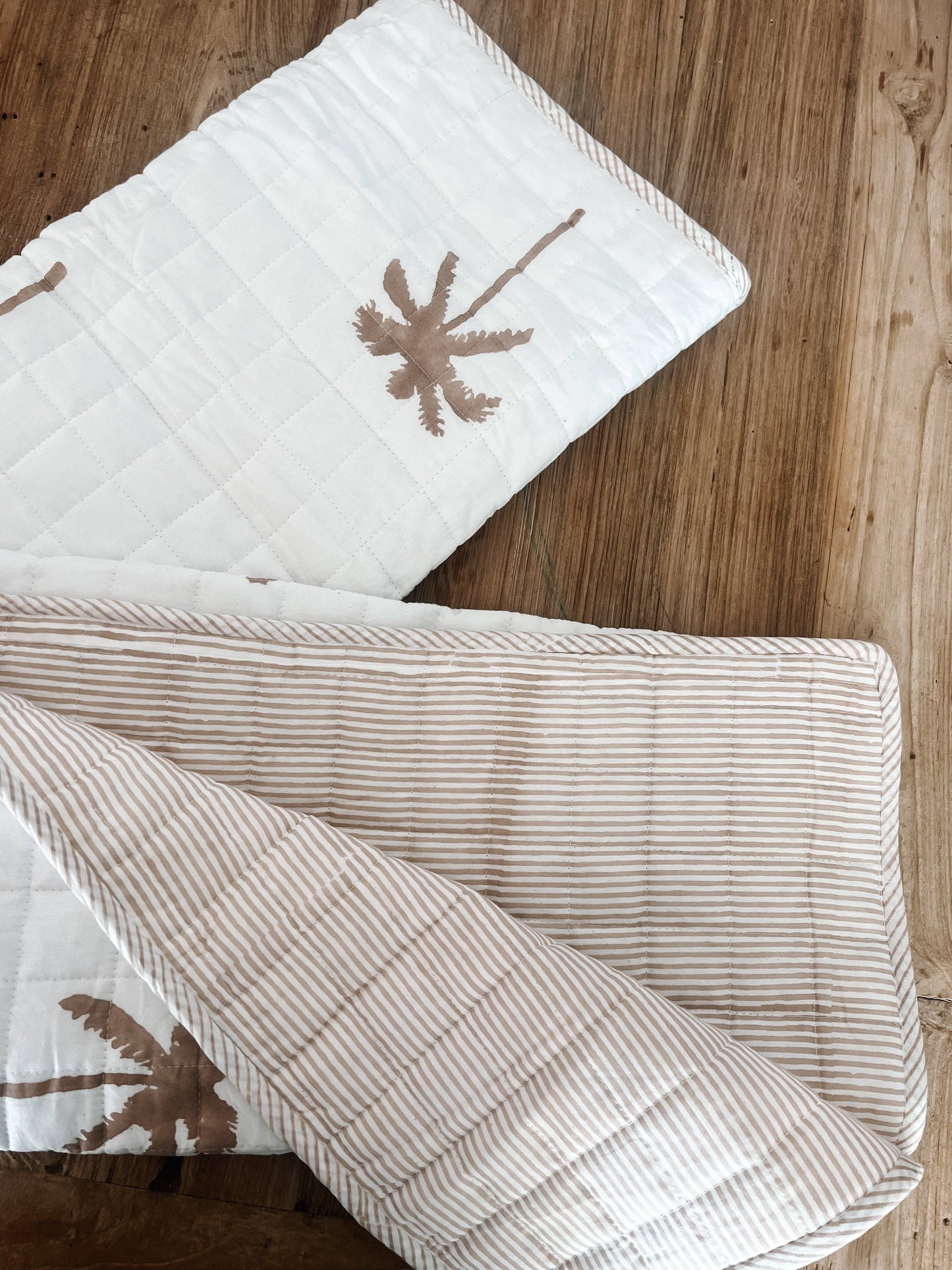 Baby Quilt | Play Mat: Light Kantha Style - Nude Palm Tree