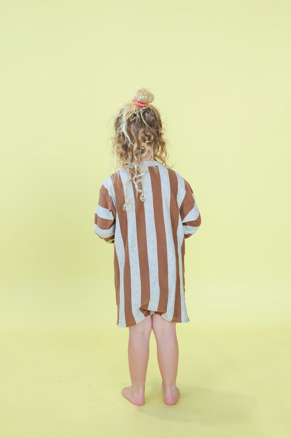 Organic Vertical Stripe Knit Romper - Grey Marle & Brownie