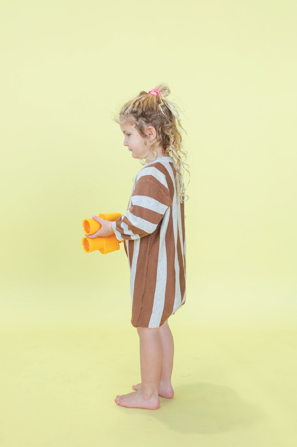 Organic Vertical Stripe Knit Romper - Grey Marle & Brownie