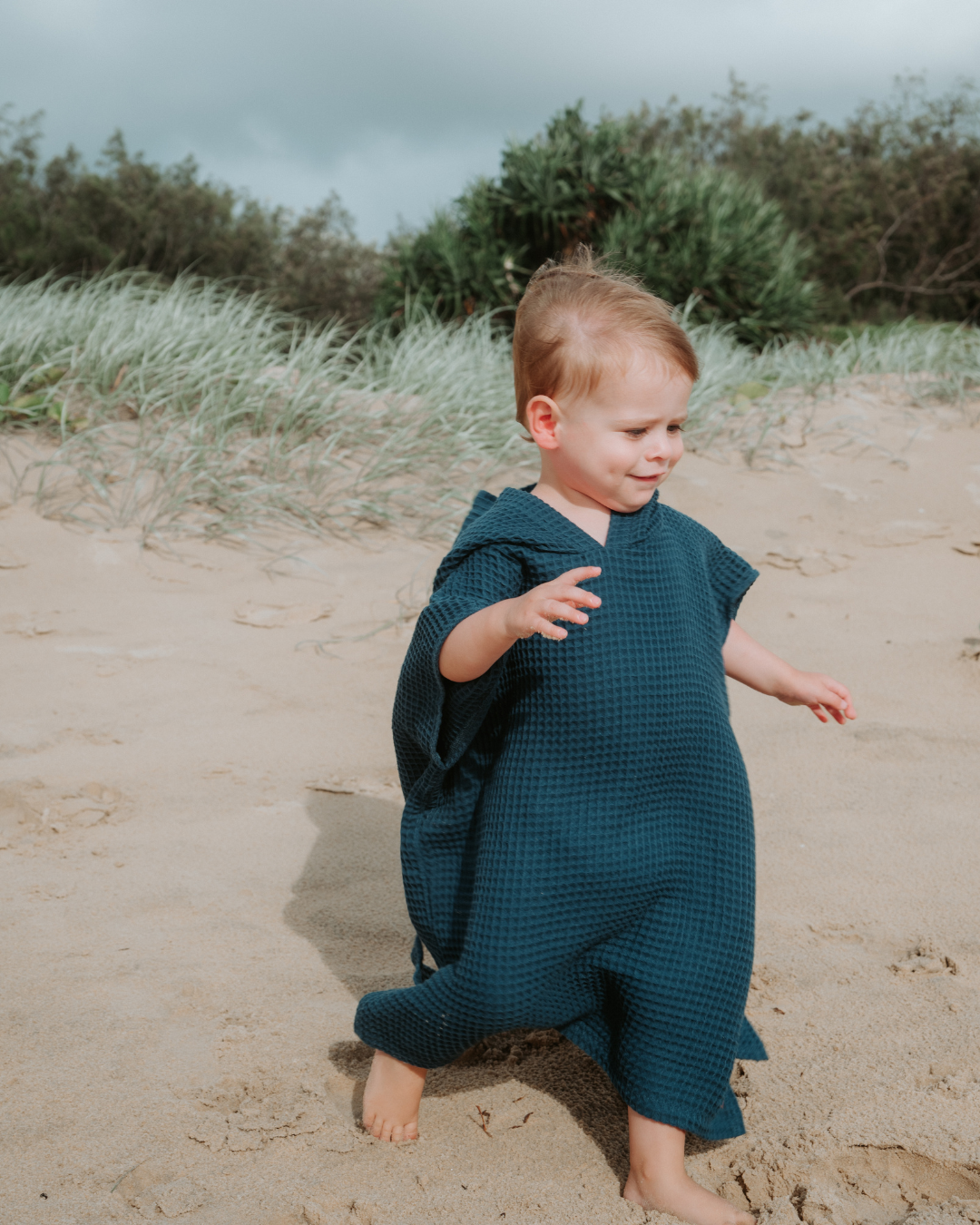 Kids Waffle Poncho Towel - Ocean