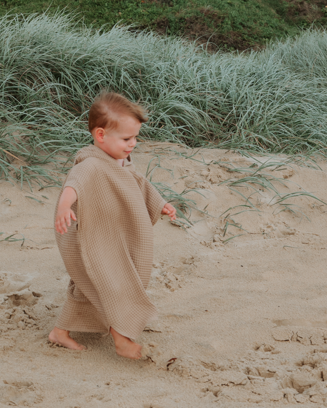 Kids Waffle Poncho Towel - Sand