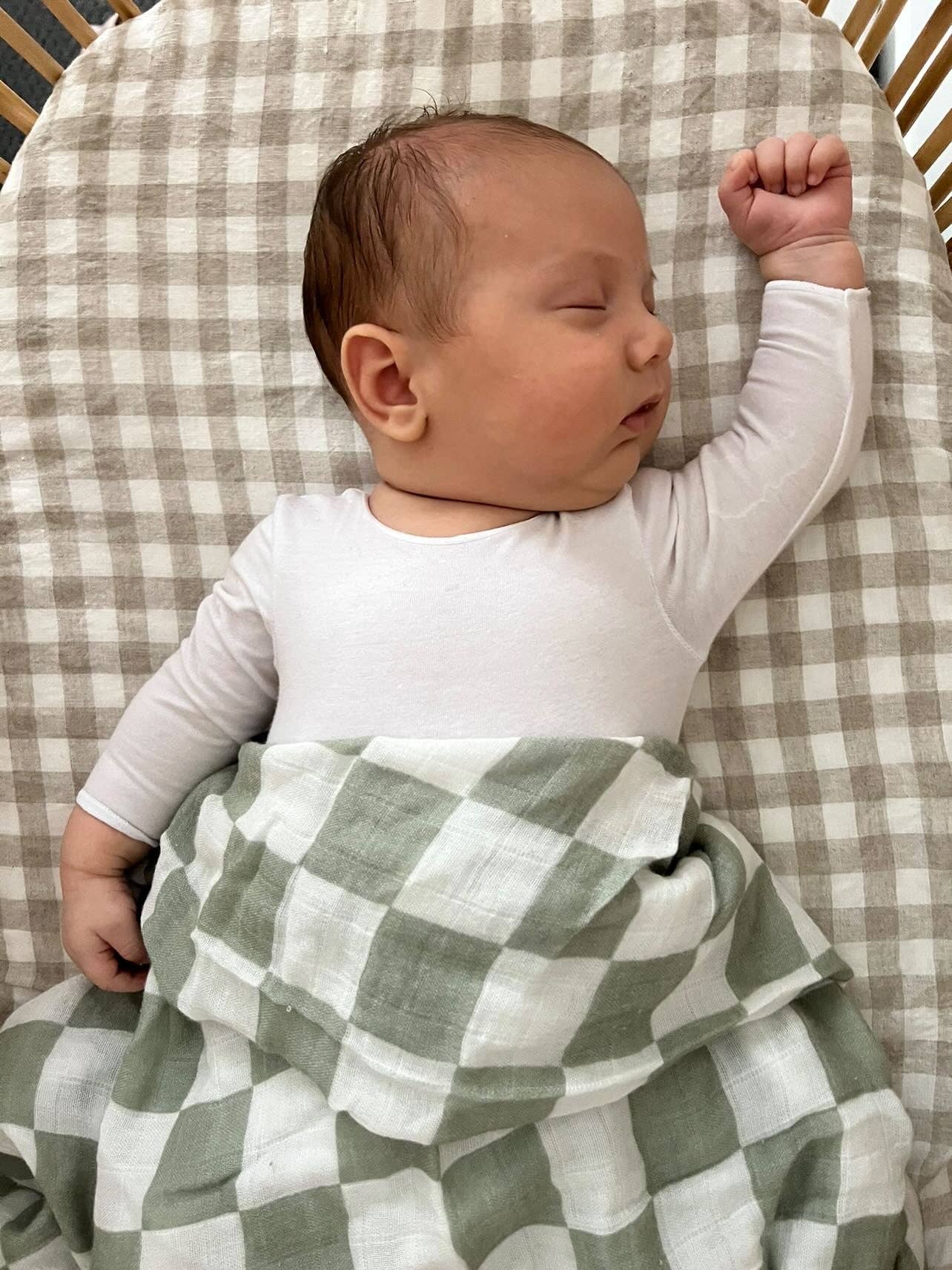 Bamboo Cotton Baby Swaddle | Wrap - Green Tillie Check