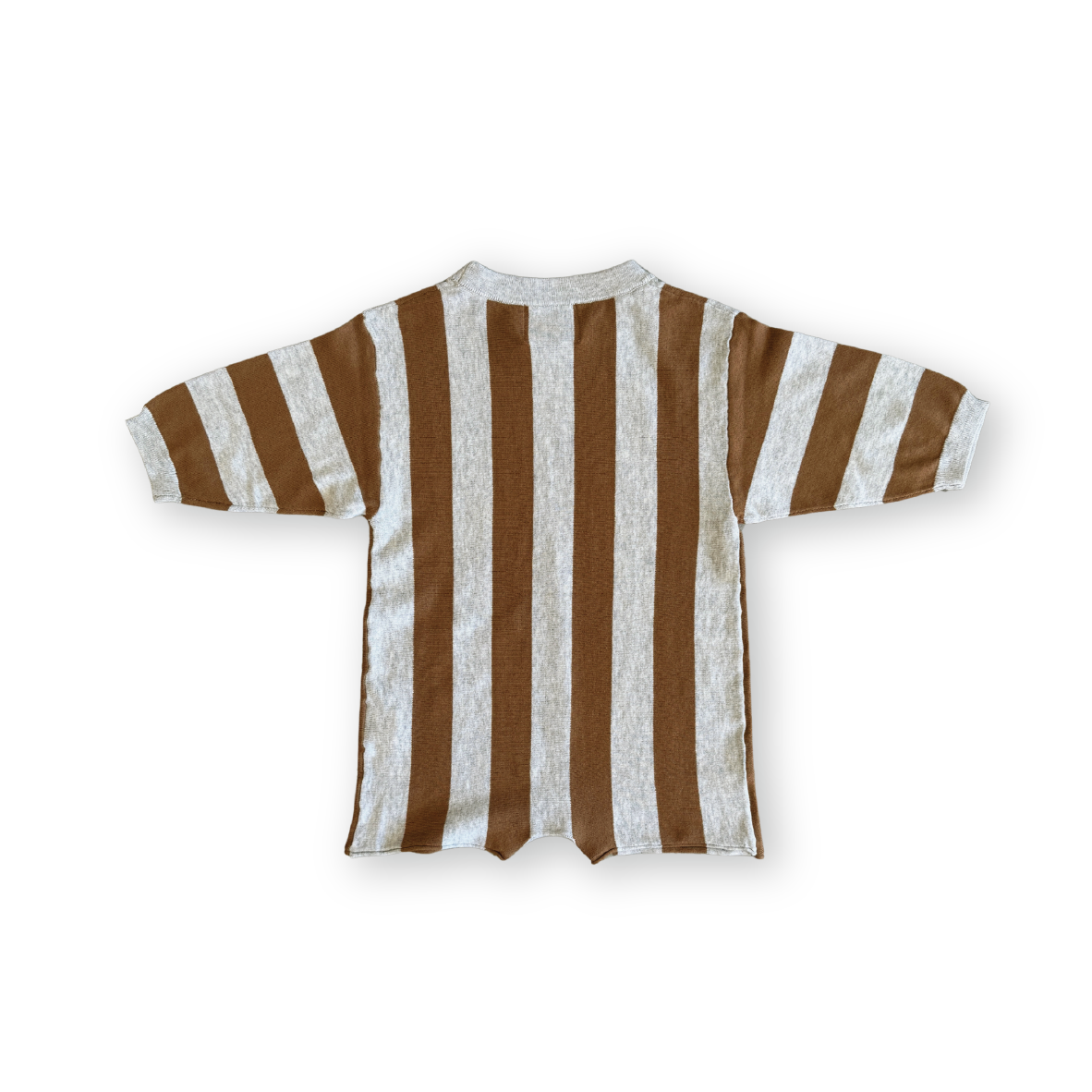Organic Vertical Stripe Knit Romper - Grey Marle & Brownie