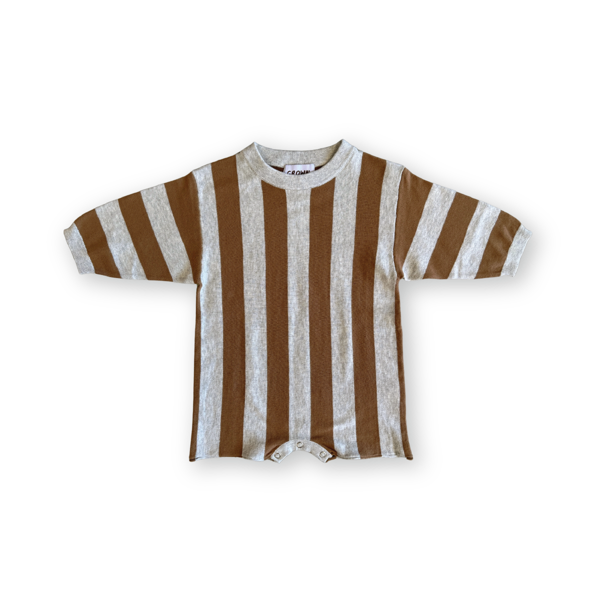 Organic Vertical Stripe Knit Romper - Grey Marle & Brownie