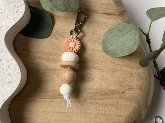 Peach Daisies | Silicone + Beechwood Bag Tag