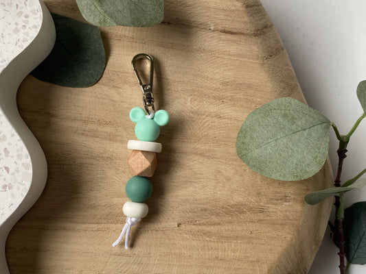 Minty Mouse Ears | Mini Silicone + Beechwood Bag Tag