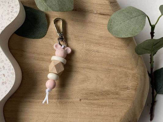 Rosy Glow | Mini Silicone + Beechwood Bag Tag