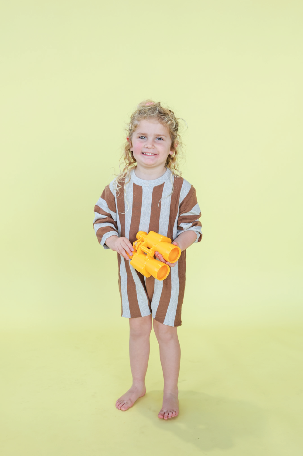 Organic Vertical Stripe Knit Romper - Grey Marle & Brownie